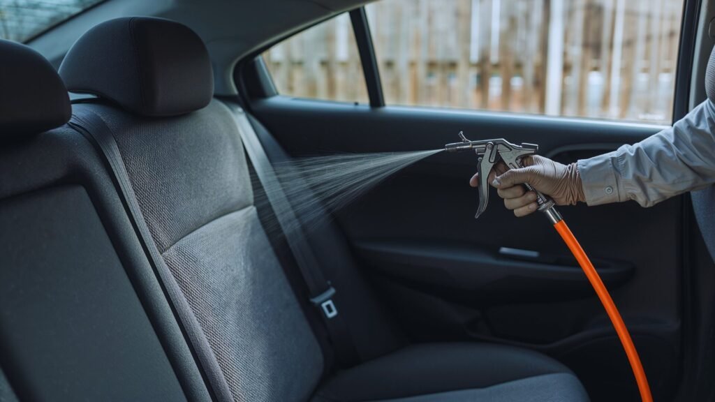 Squeegee work for window tint near me on a black vehicle.